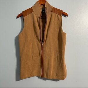 Ralph Lauren Woman Vintage Vest Leather Full Zip Cotton Knit
